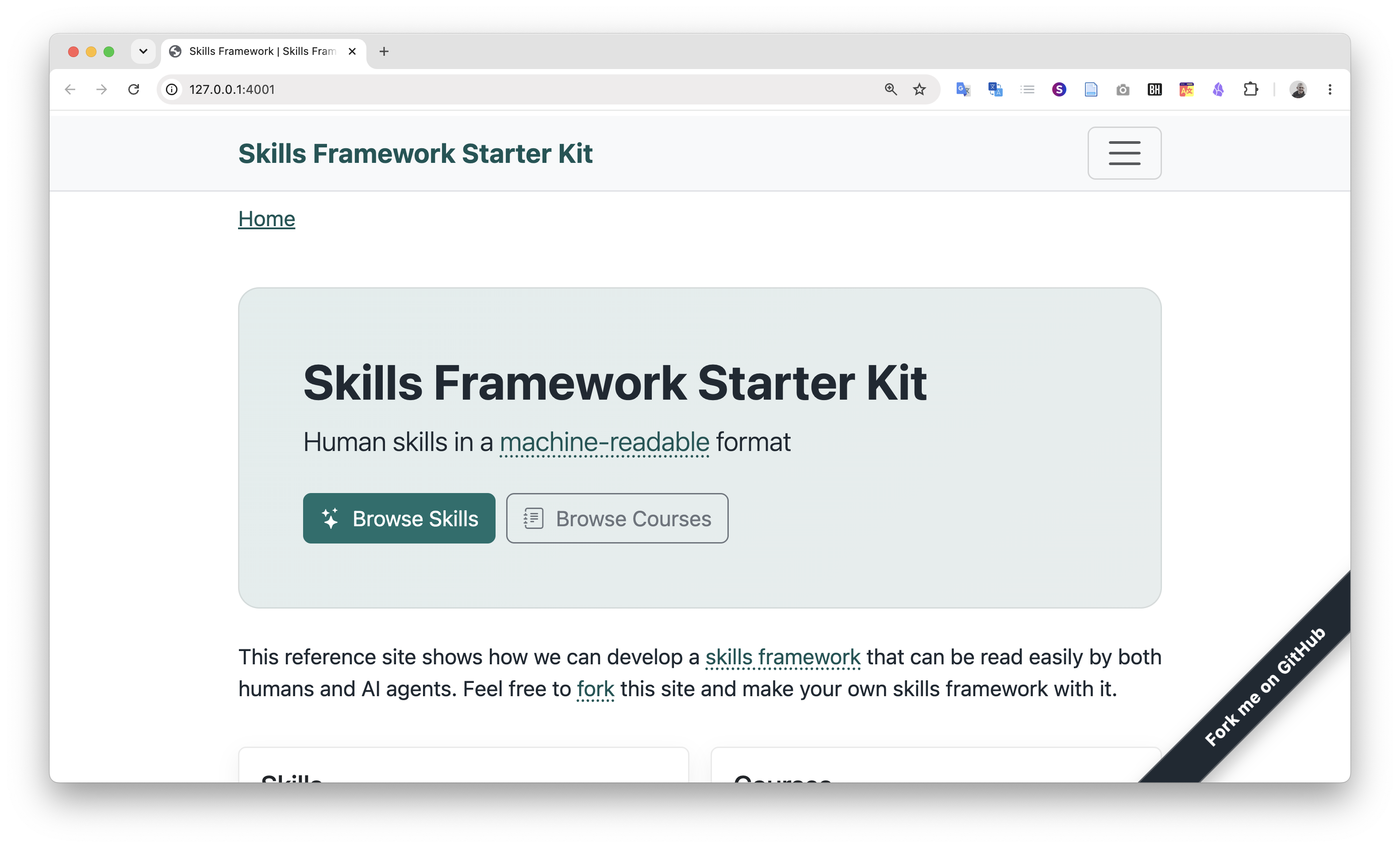 Screenshot of the starter kit